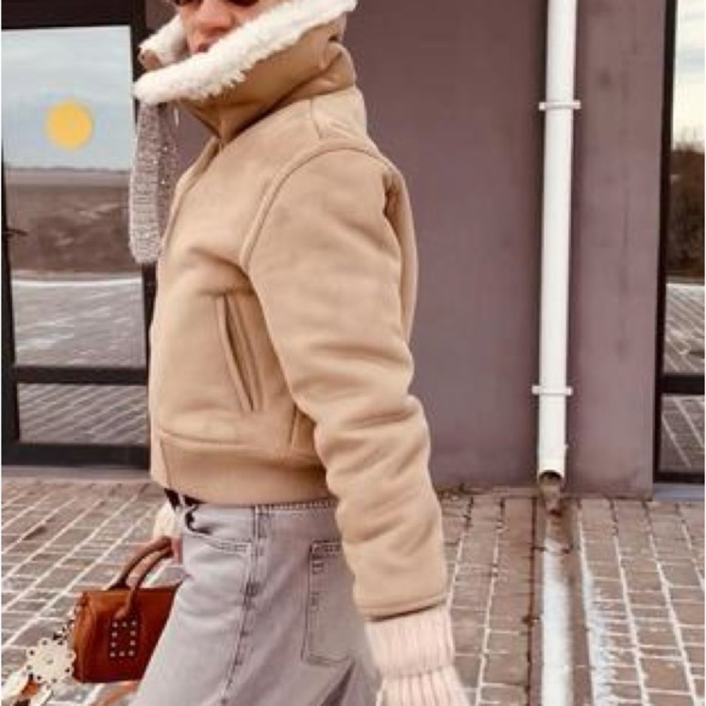 Zara | Funnel Neck  Suede like Jacket with Teddy lining